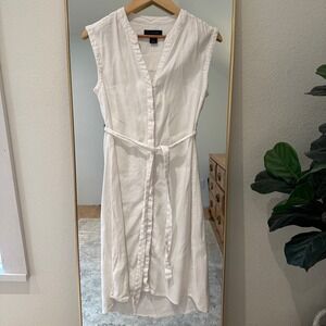 T TAHARI Linen Summer Sleeveless Midi Dress Belted 4 S Button Front